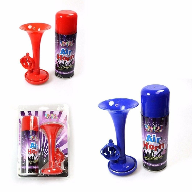 couleur rouge de klaxon d'air d'aérosol de la partie 250ml et bleue écologique tenue dans la main