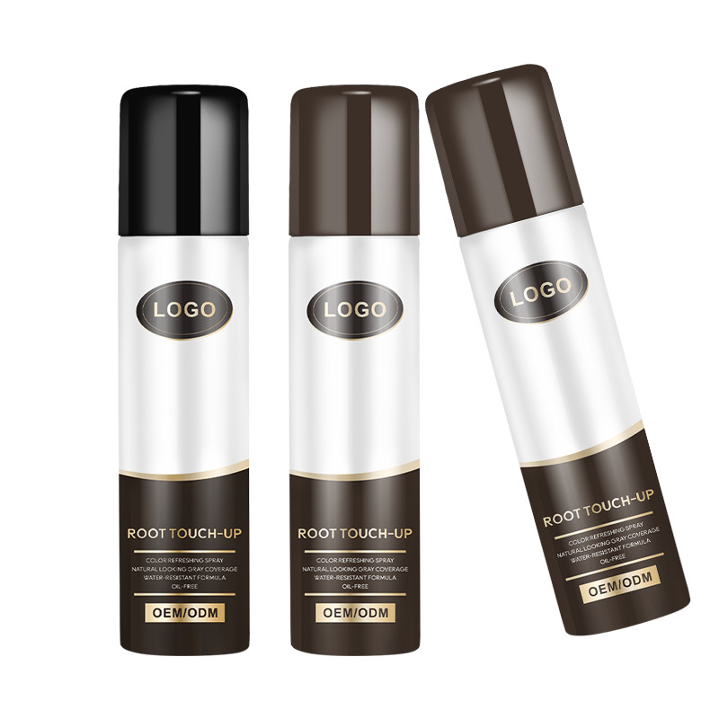 Des pulvérisateurs de couleur capillaire de marque privée touchent les racines pour cacher les racines grises en deux secondes