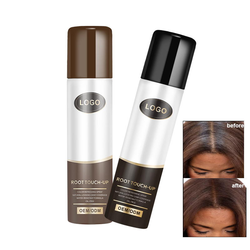 Des pulvérisateurs de couleur capillaire de marque privée touchent les racines pour cacher les racines grises en deux secondes